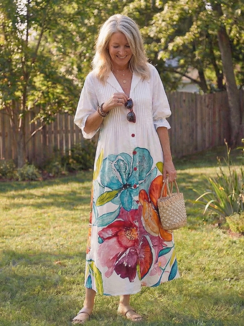 Kvinnors Boho Midi Klänning | Knappframs Floral
