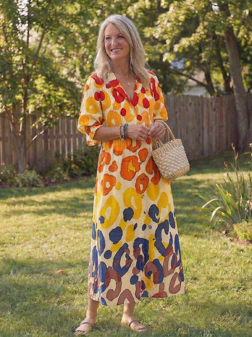 Kvinnors Boho Midi Klänning | Knappframs Floral
