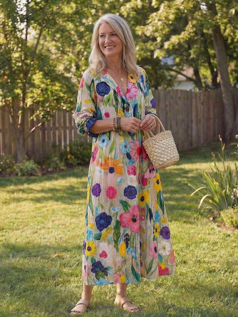 Kvinnors Boho Midi Klänning | Knappframs Floral