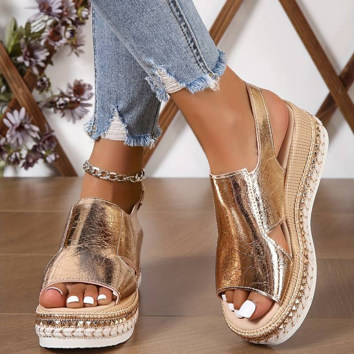 Sandaler För Kvinnor | Metallic Plattform Slingback Design