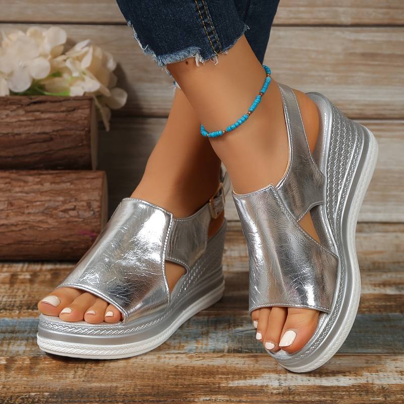 Sandaler För Kvinnor | Metallic Plattform Slingback Design