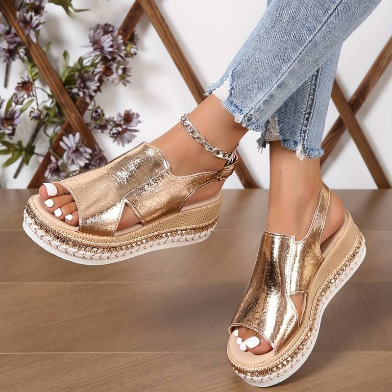 Sandaler För Kvinnor | Metallic Plattform Slingback Design