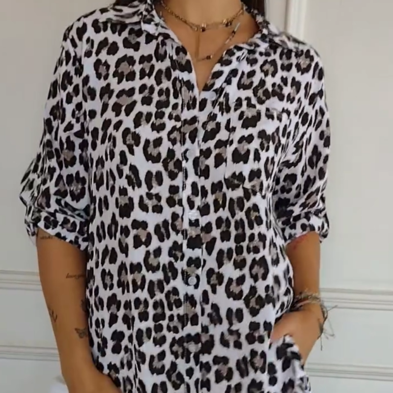 Kvinnors Blus | V-Hals Leopardtryck