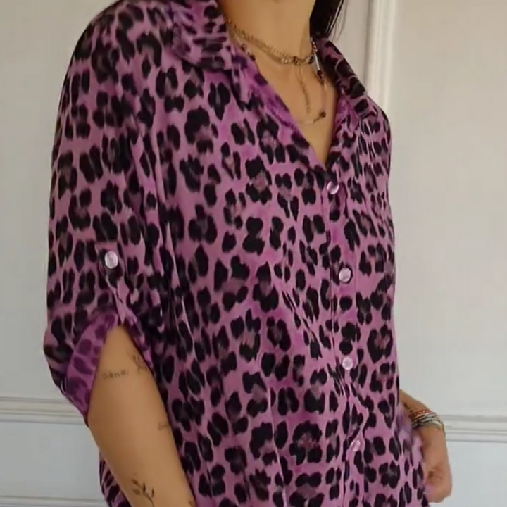 Kvinnors Blus | V-Hals Leopardtryck