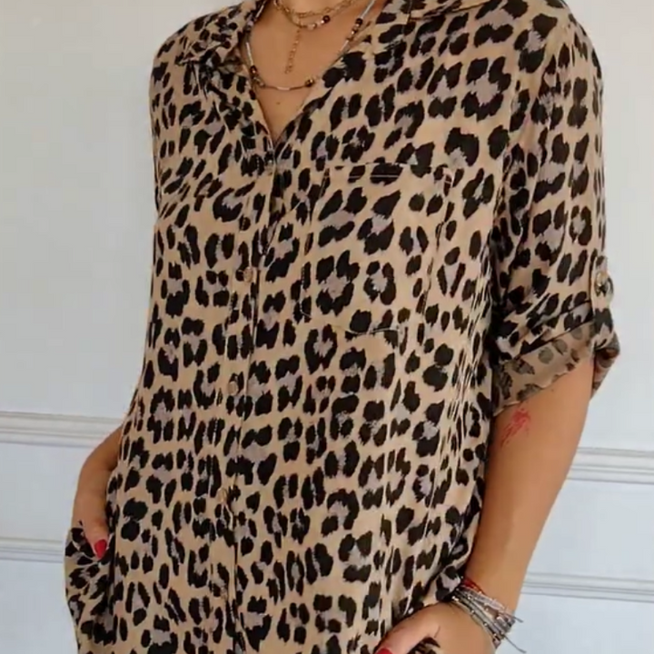 Kvinnors Blus | V-Hals Leopardtryck
