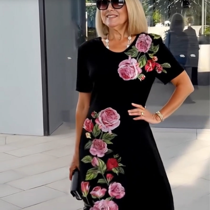 Kvinnoklänning | Blommig Rund Hals