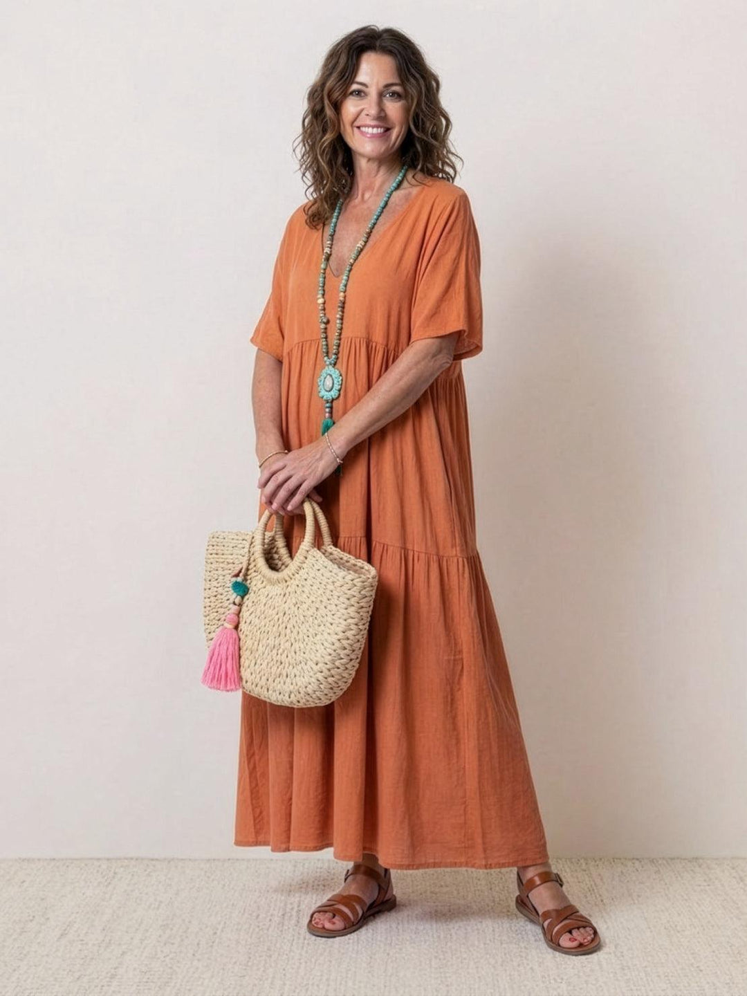 Kvinnors Boho Maxi Klänning | V-ringad Lager