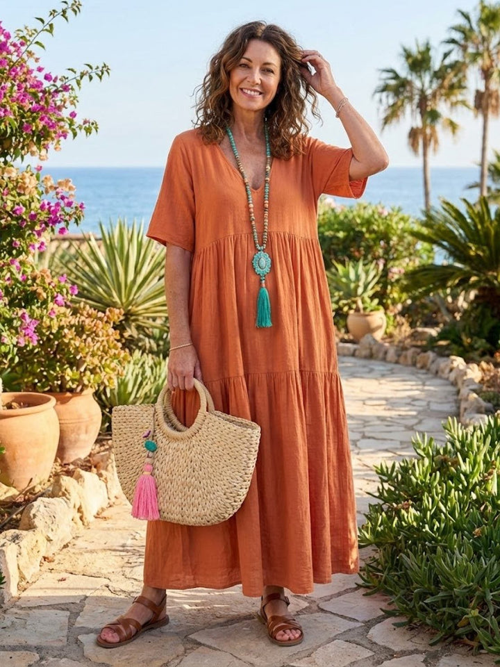 Kvinnors Boho Maxi Klänning | V-ringad Lager
