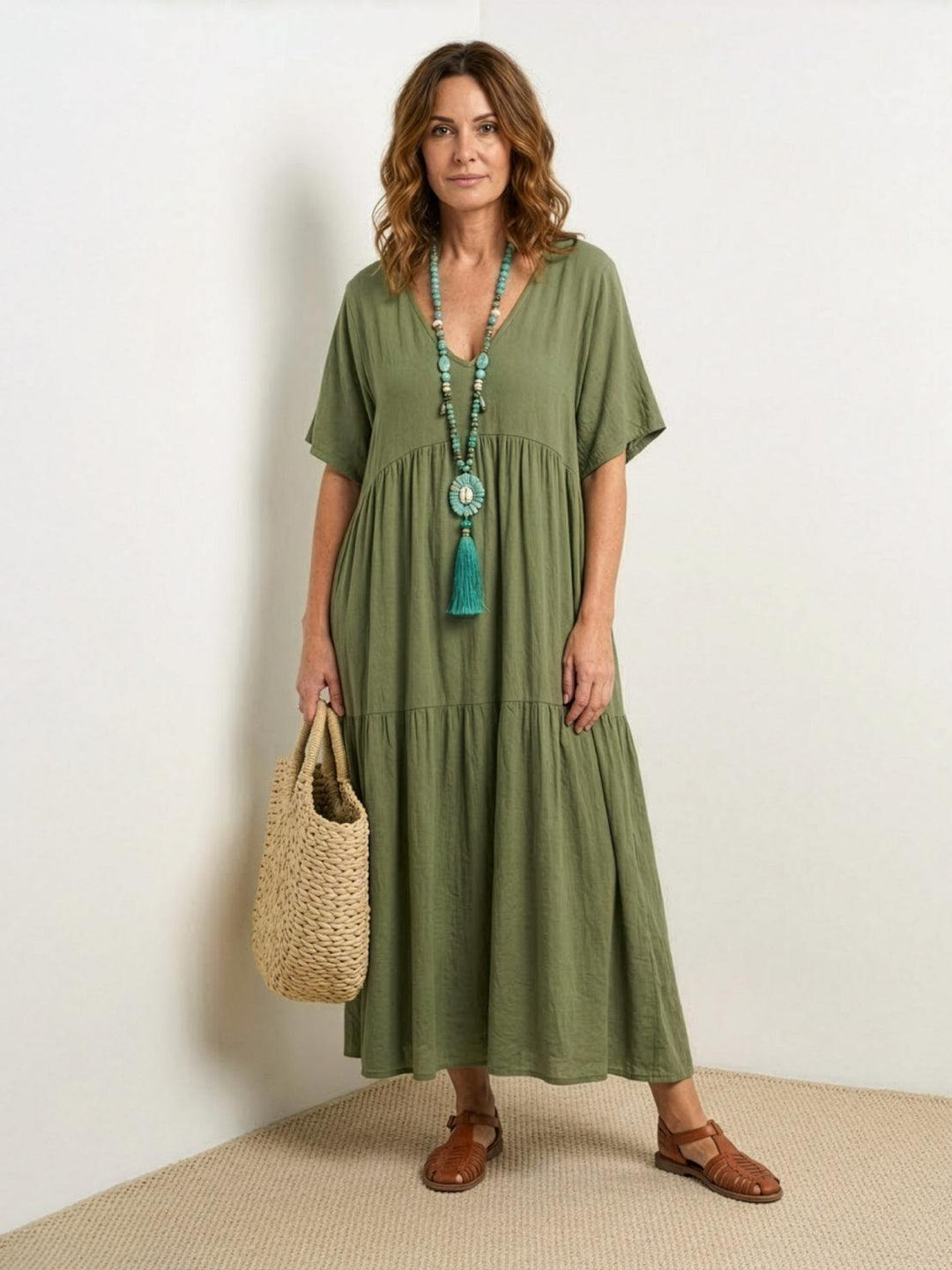 Kvinnors Boho Maxi Klänning | V-ringad Lager