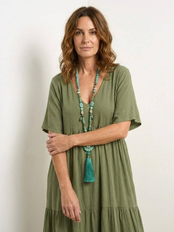 Kvinnors Boho Maxi Klänning | V-ringad Lager