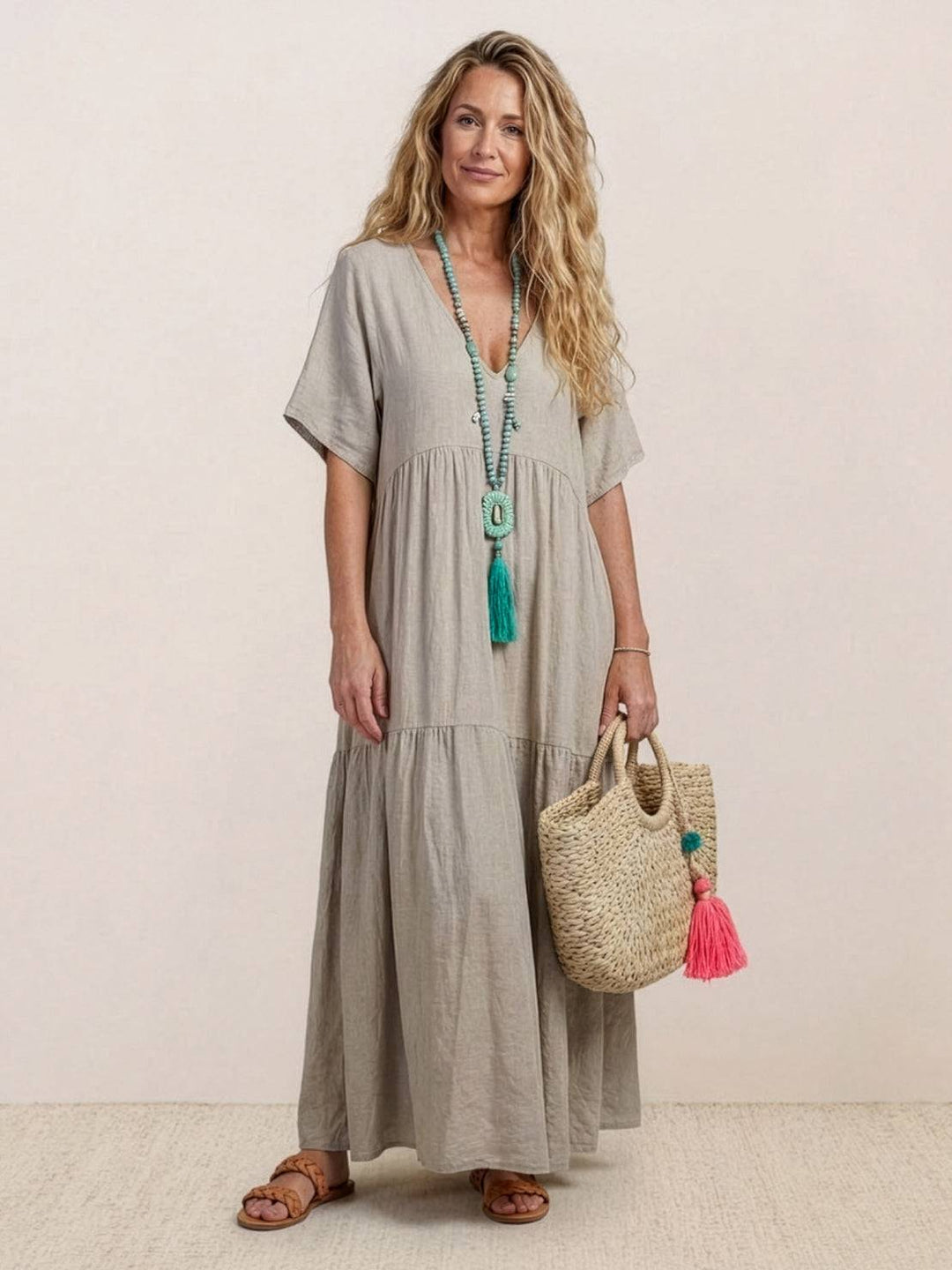 Kvinnors Boho Maxi Klänning | V-ringad Lager
