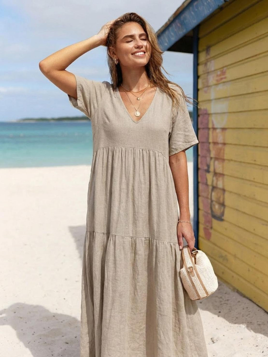 Kvinnors Boho Maxi Klänning | V-ringad Lager