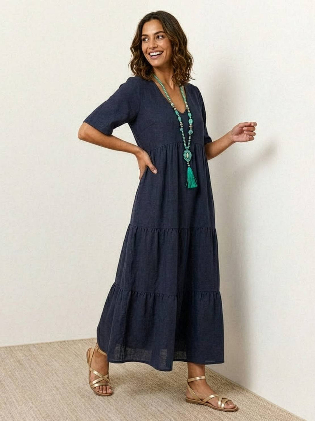 Kvinnors Boho Maxi Klänning | V-ringad Lager