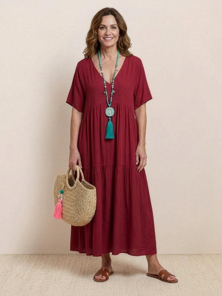 Kvinnors Boho Maxi Klänning | V-ringad Lager