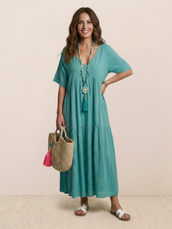 Kvinnors Boho Maxi Klänning | V-ringad Lager