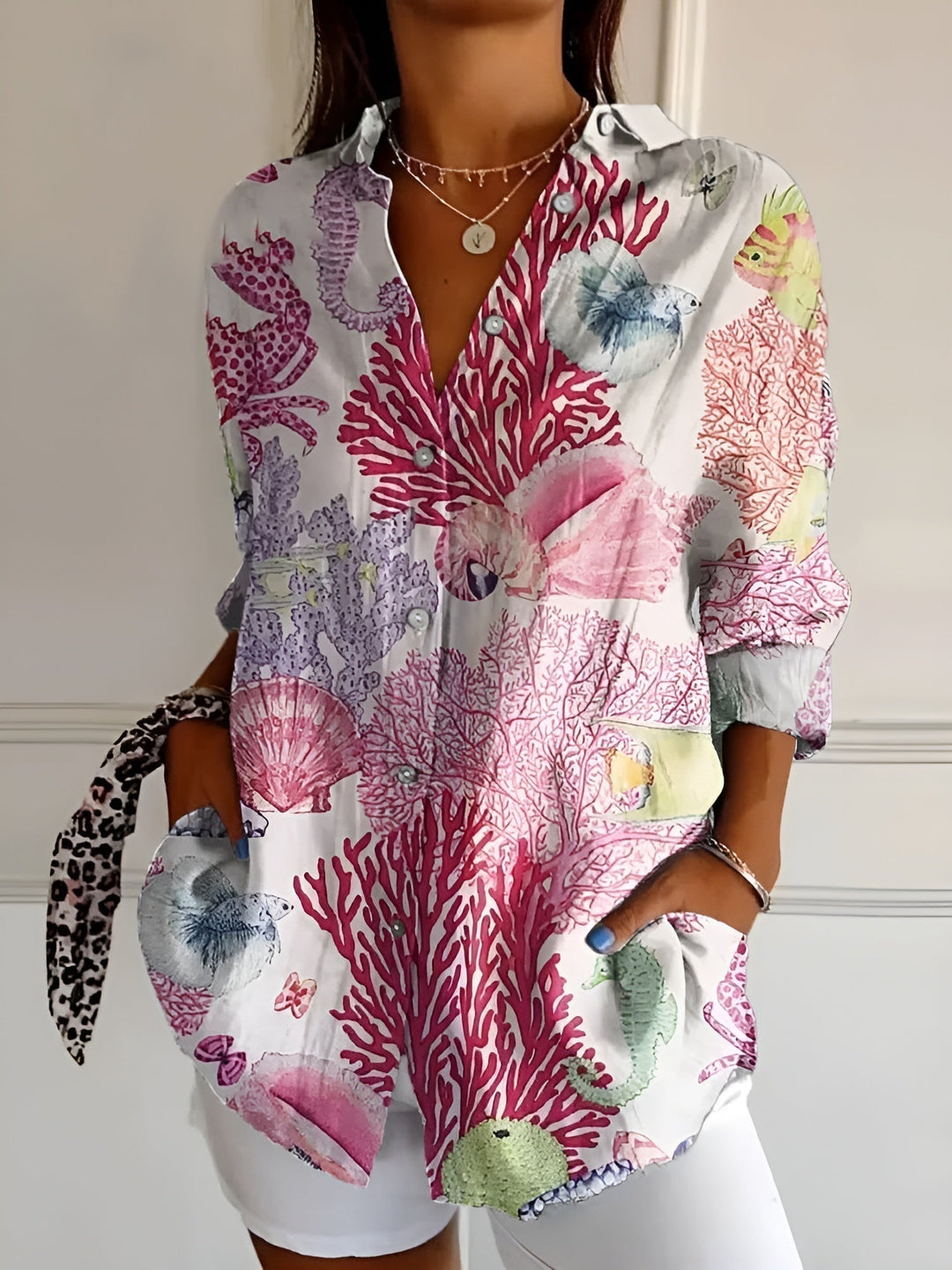 Kvinnors Blus | Knapp-Front med Tryck