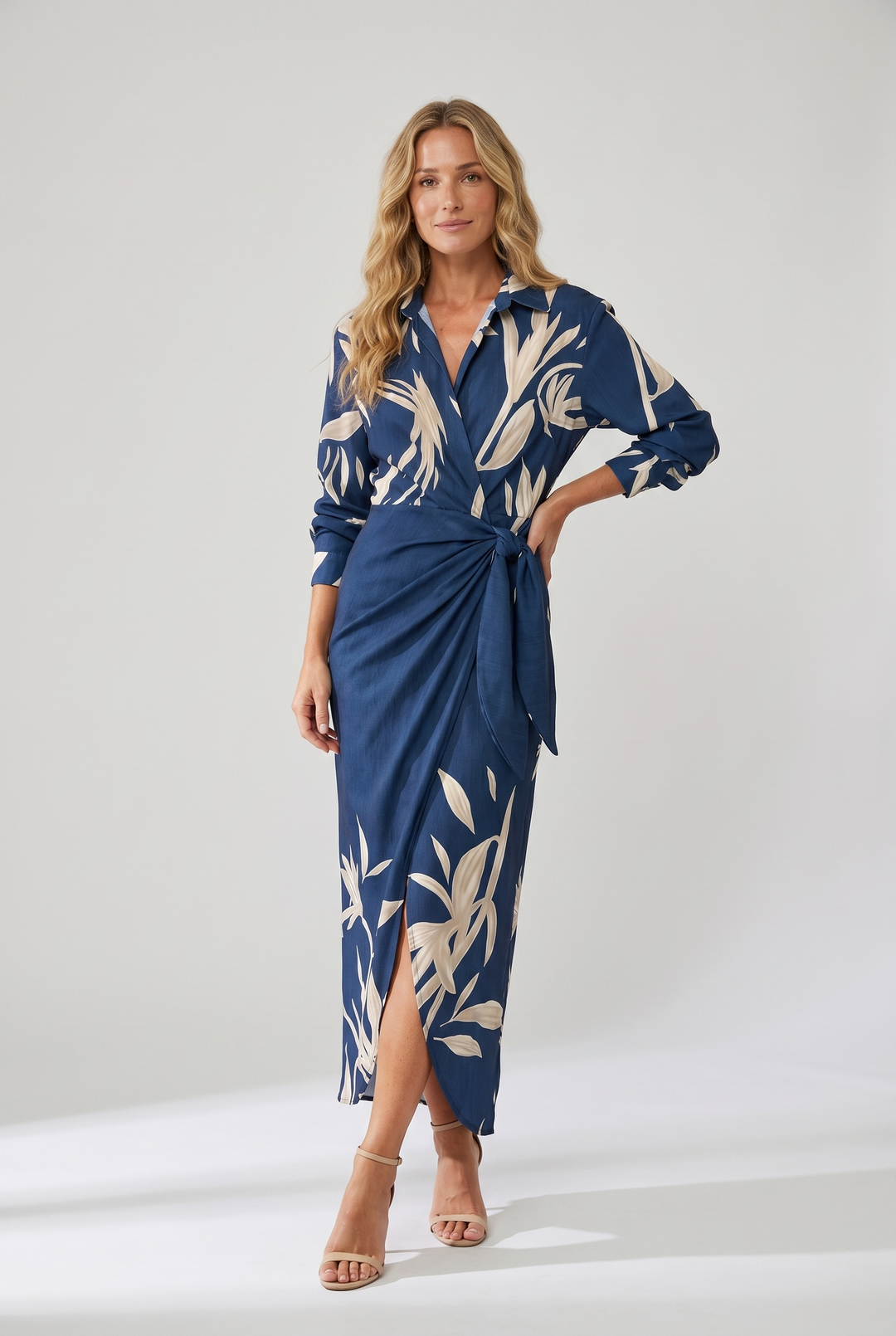 Kvinnors Klänning | Bladtryck Maxi Wrap V-Hals