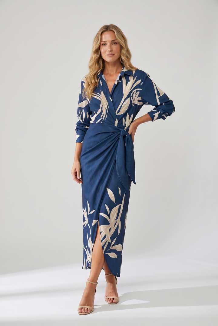 Kvinnors Klänning | Bladtryck Maxi Wrap V-Hals