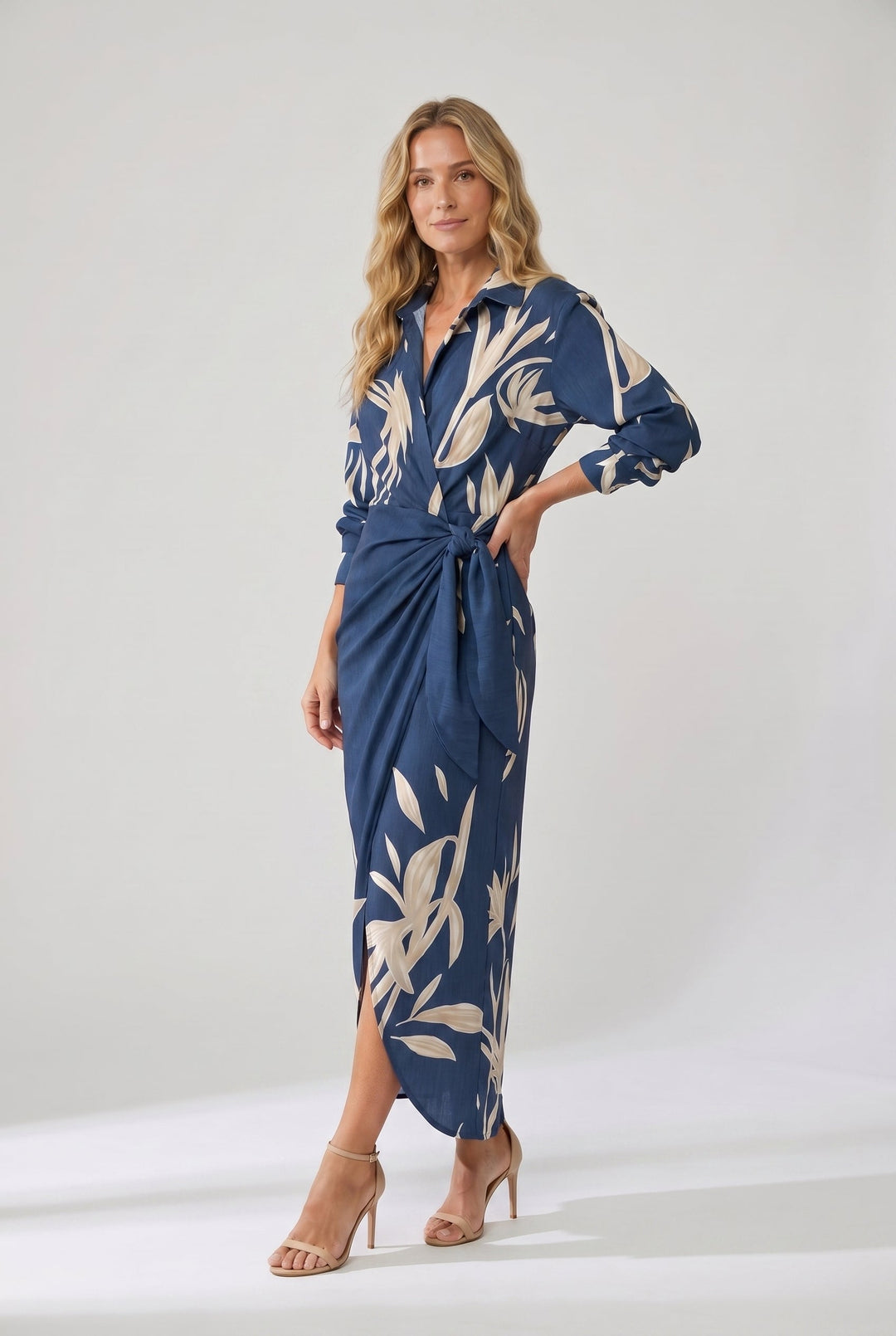 Kvinnors Klänning | Bladtryck Maxi Wrap V-Hals