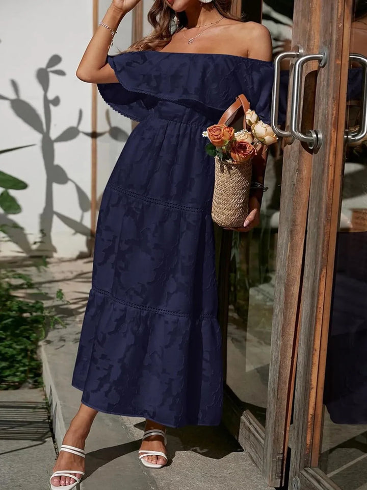 Kvinnors Bröllopsgäst Midi Klänning | Off-Shoulder Tiered
