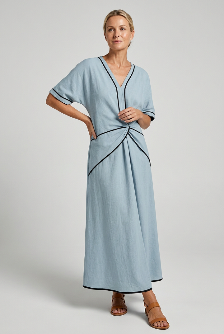 Kvinnors Sommardress | Twist Front Maxi V-Hals Trim