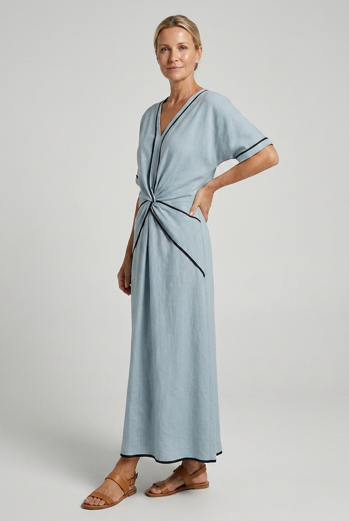 Kvinnors Sommardress | Twist Front Maxi V-Hals Trim
