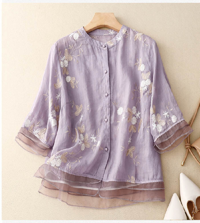 Kvinnors Blus | Broderade Accenter