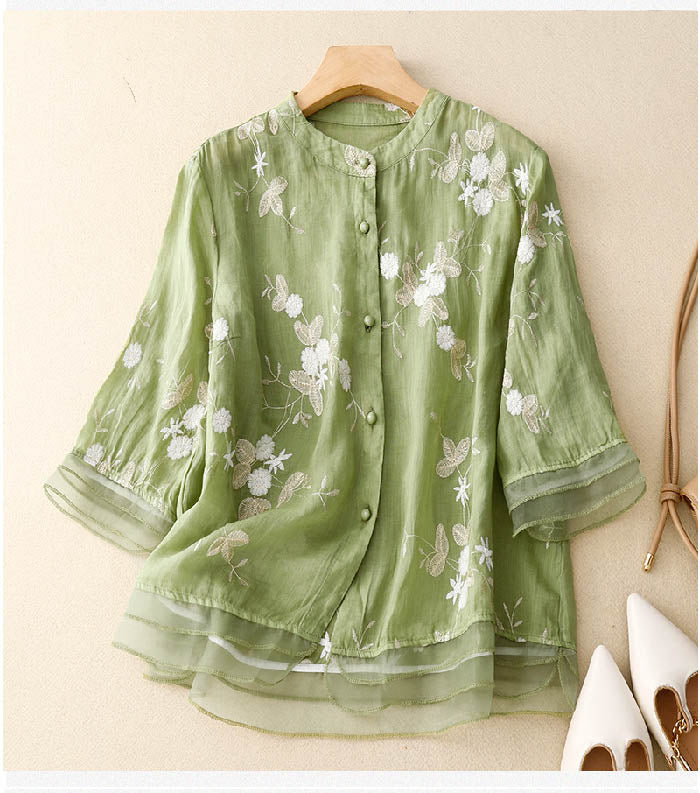 Kvinnors Blus | Broderade Accenter